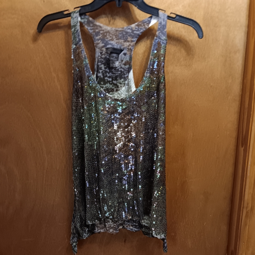 Moda International Green Sequin Asymmetrical Tank Top